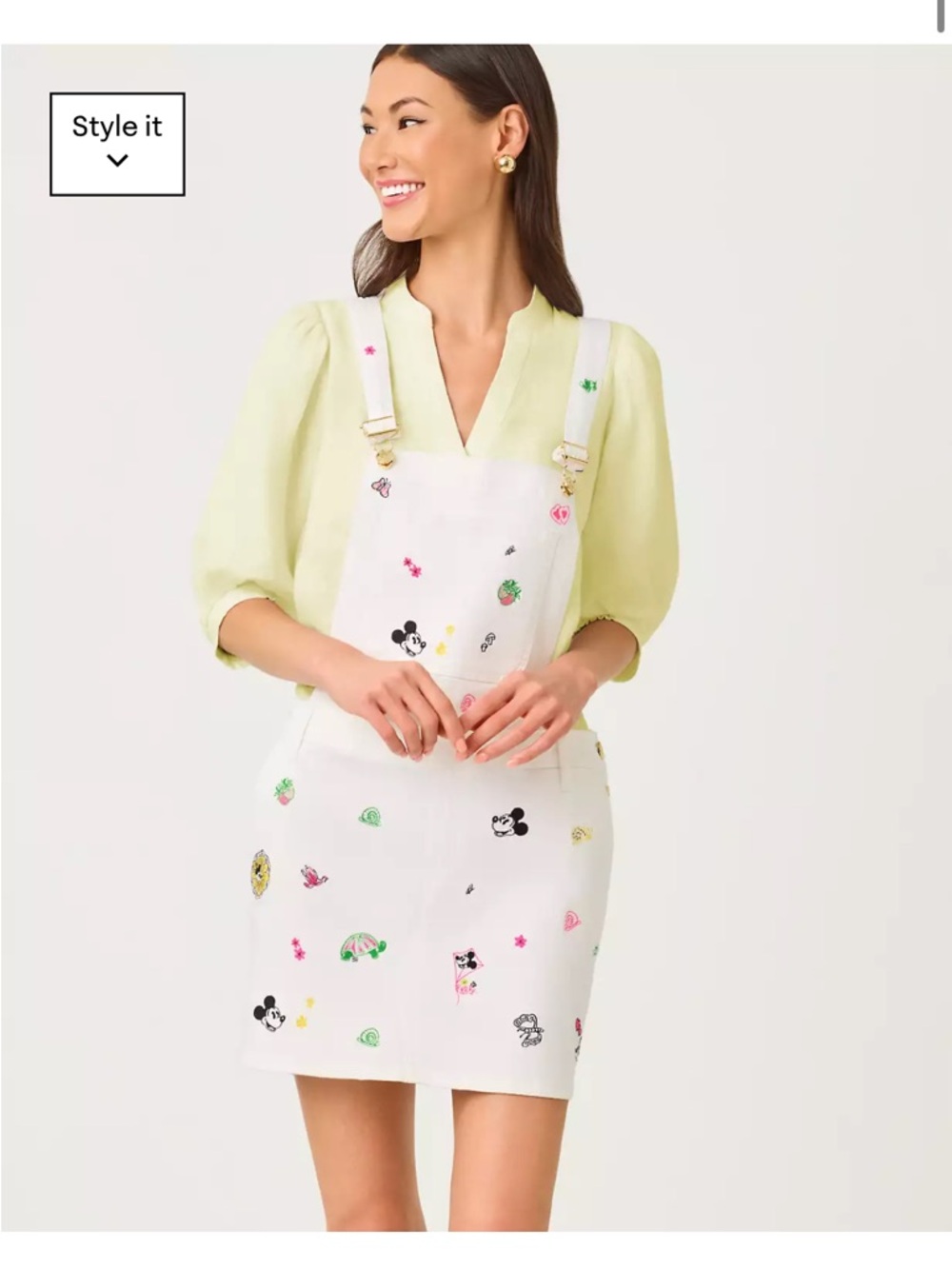 Lilly Pulitzer White Embroidered Overall Skirt with Multi-Color Motifs